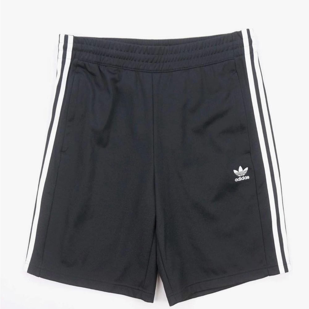 Adidas Men's Black Athletic Shorts with White Stripes Side Snap